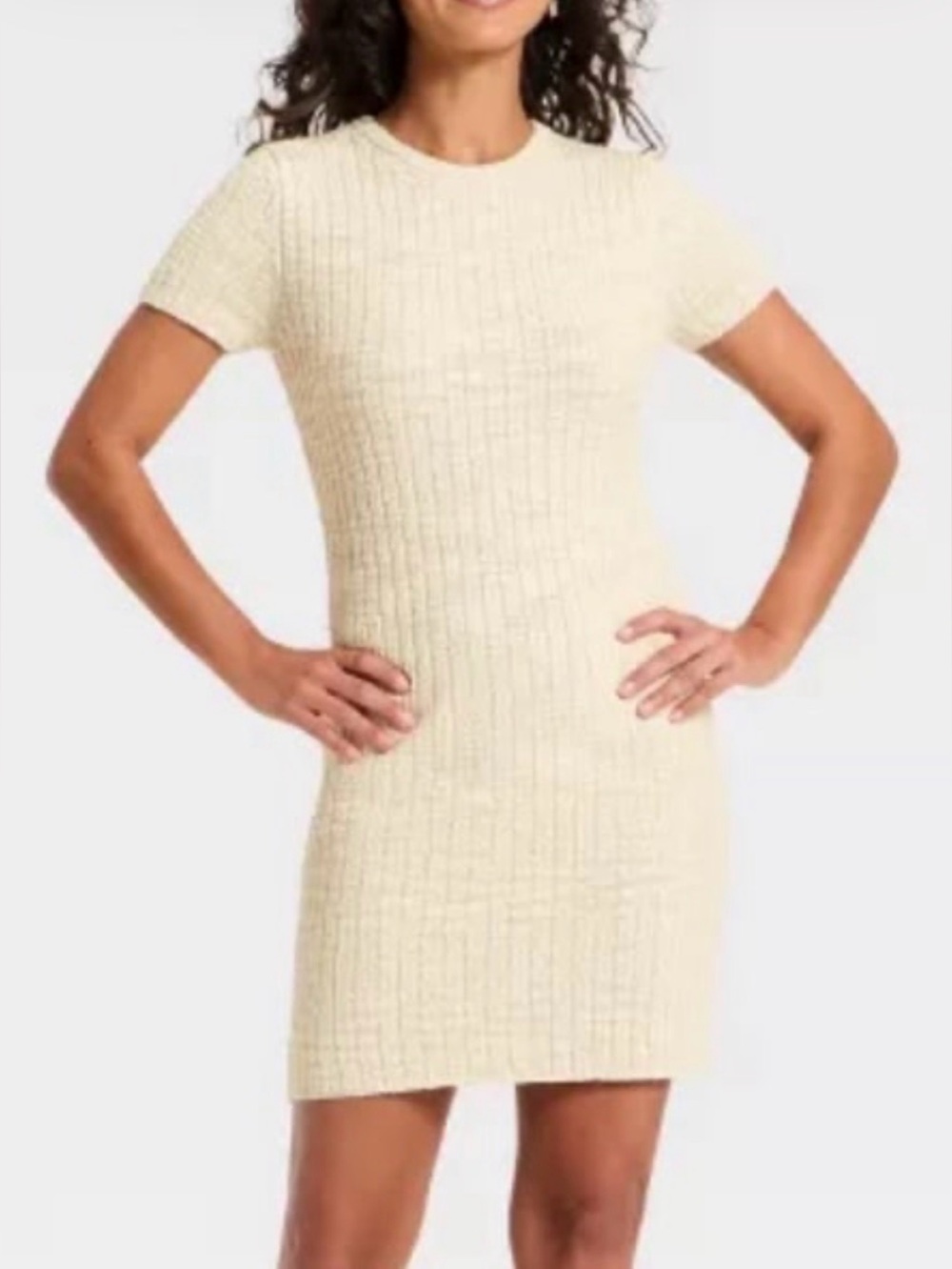 Universal Thread Cream Short-Sleeve Knit Sheath Dress